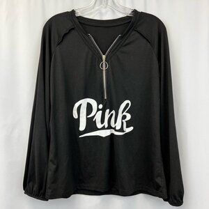 Pink Womens Casual Shirt Black White Graphic Long Sleeve Half Zip Stretch M
